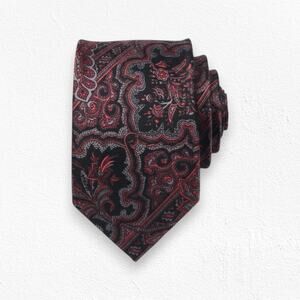 80s Vintage Black Red Damask Gothic Woodward Silk Tie Necktie Italian Silk